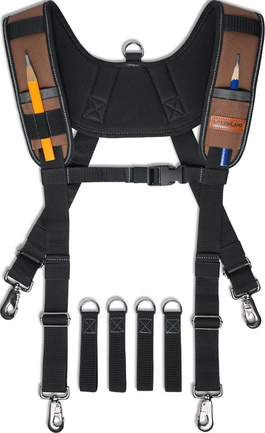 WELKINLAND Heavy Duty Tool Belt Suspender, Comfy Padded Tool Belt Suspender, Fully-Adjustable Tool Bag Suspenders, RipStop Suspenders For Tool Belt, Tool Belt Suspenders For Men/Carpenter