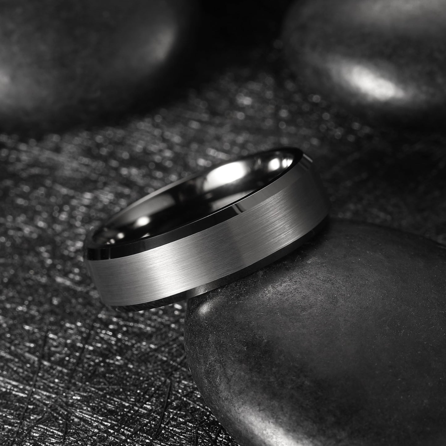 King Will 7mm Tungsten Carbide Ring for Men, Gunmetal Matte & Polished Comfort Fit ，Size 9