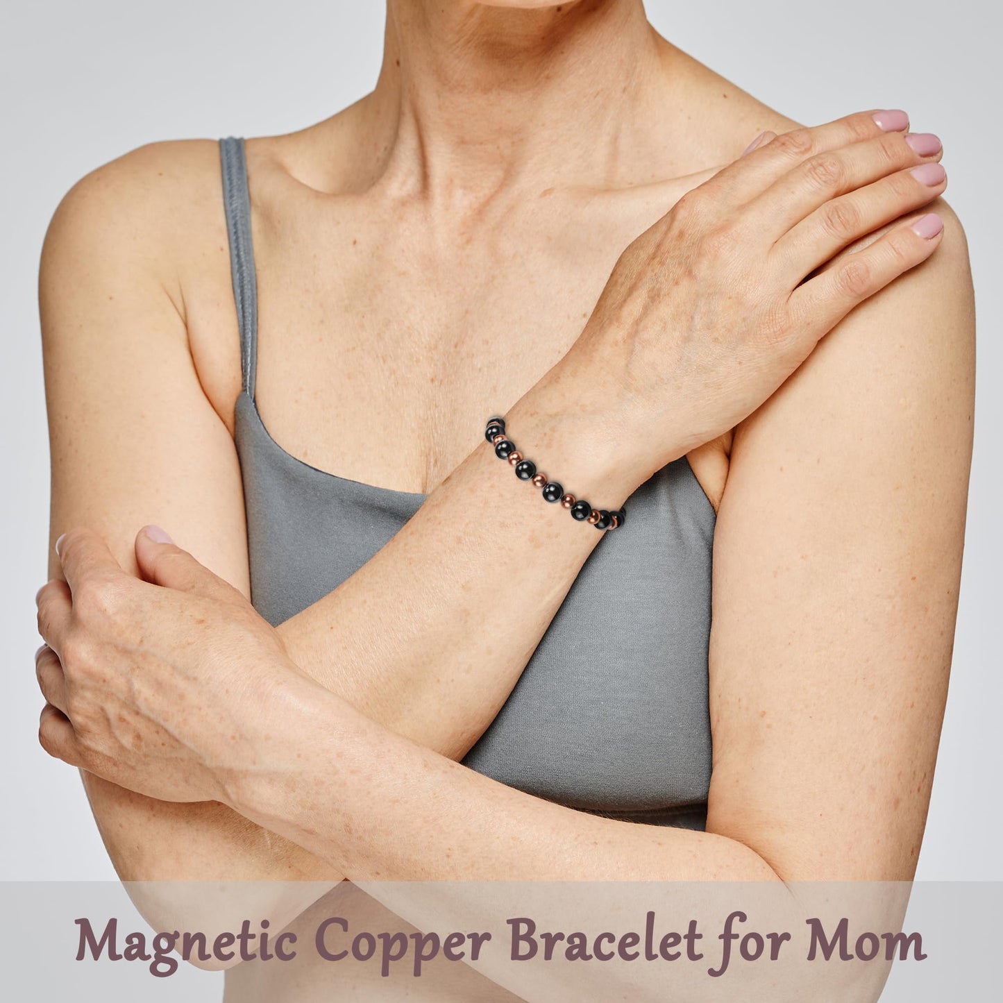 PEALICIOUS Copper Bracelet for Mom, 8MM Copper Jewelry as Mother Day Gift with 3800 Gauss Magnets, Cooper Magnetic Bracelets for Women as Mother Birthday Gifts for Balance Power