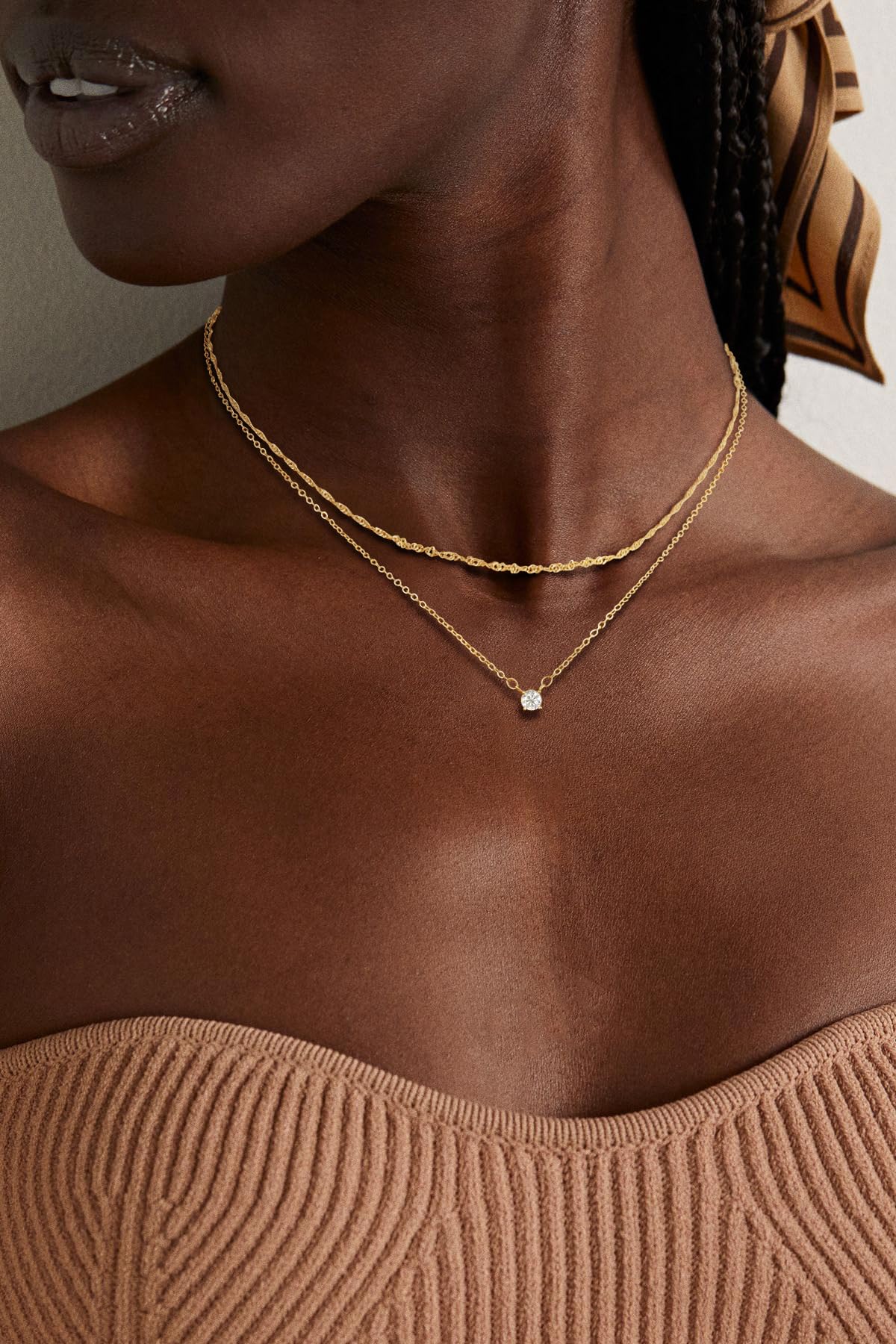 Hothrty Layered Gold Necklace for Women Dainty 14K Gold Plated CZ Pendant Necklace Choker Necklace for Women Gold Necklace Stack Diamond Simple Trendy Jewelry Set