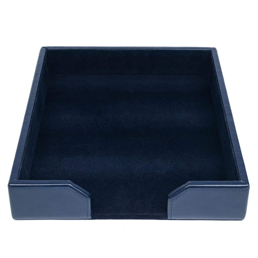 DACASSO Bonded Leather Desktop Letter Tray - Luxury Letter Holder & Paper Organizer for Desk - Office Organization & Executive Desk Decor - (Navy Blue) 13.5 x 10.5 x 2