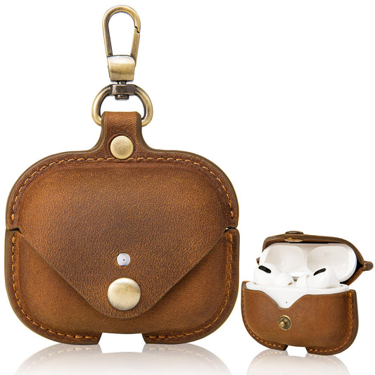 Charging Case Cover for Apple Airpods Pro(2019) & Airpods Pro 2nd(2022). Handcrafted Fully, Crazy Horse Cowhide Leather Vintage. Protective Portable Shockproof with Key Chain (Coffee)