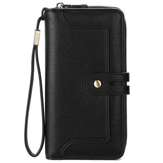 GOIACII Wristlet Wallets for Women Large Capacity RFID Blocking Ladies Phone Clutch Card Holder Black