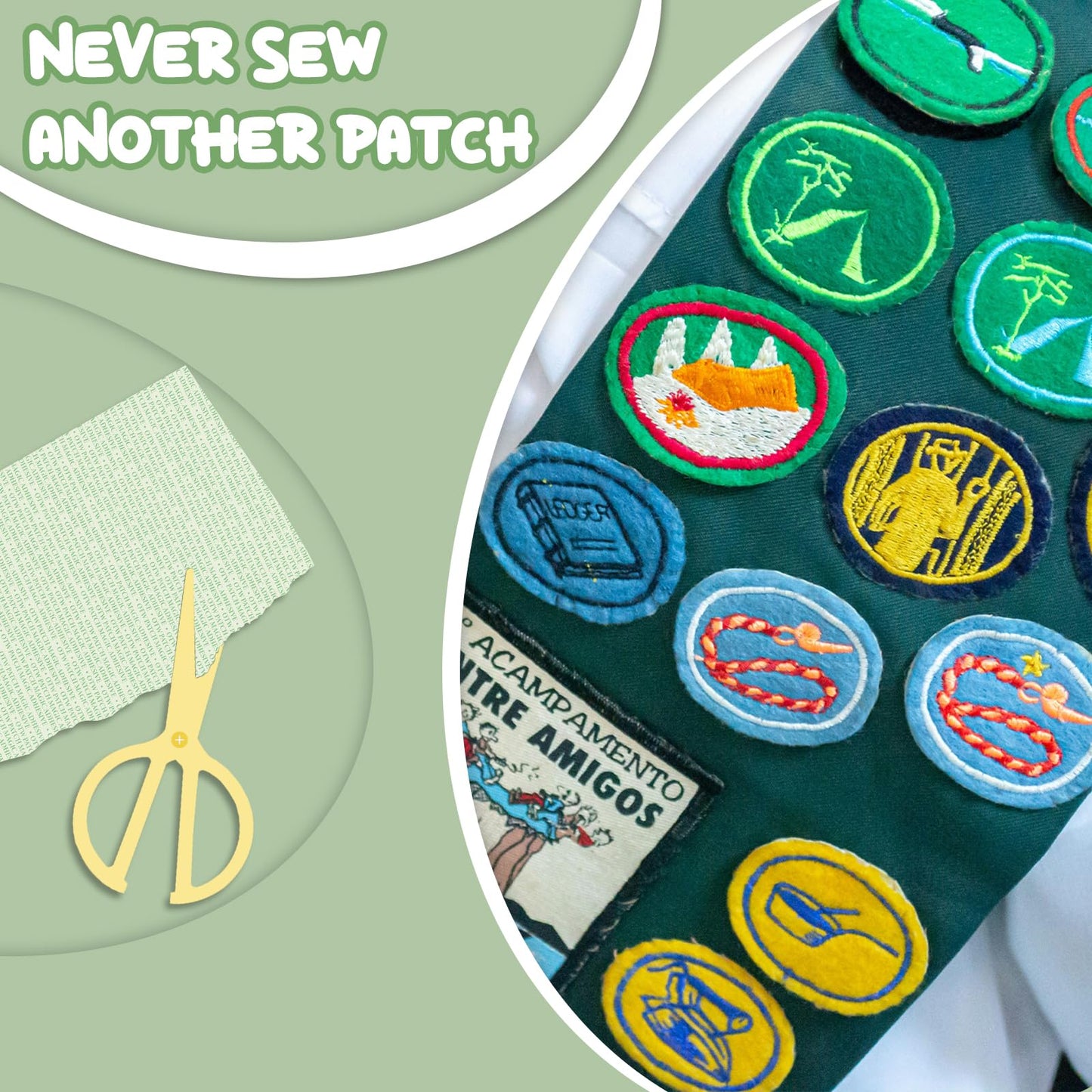 Patch Magic Adhesive, Peel and Stick Adhesive Kit, Washable, No Residue for Girl Scout Badges, Patches, Fabric and DIY Crafts, No Ironing or Sewing, Freestyle Cut to Fit, 3 Pack