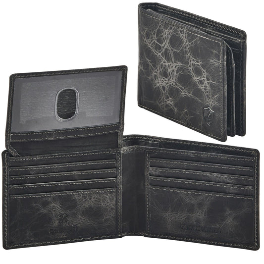 Wallet for Men Slim RFID Blocking Leather Bifold Minimalist 2 ID Windows Gift Box Carteras Para Hombres (DISTRESSED, ANTHRACITE)