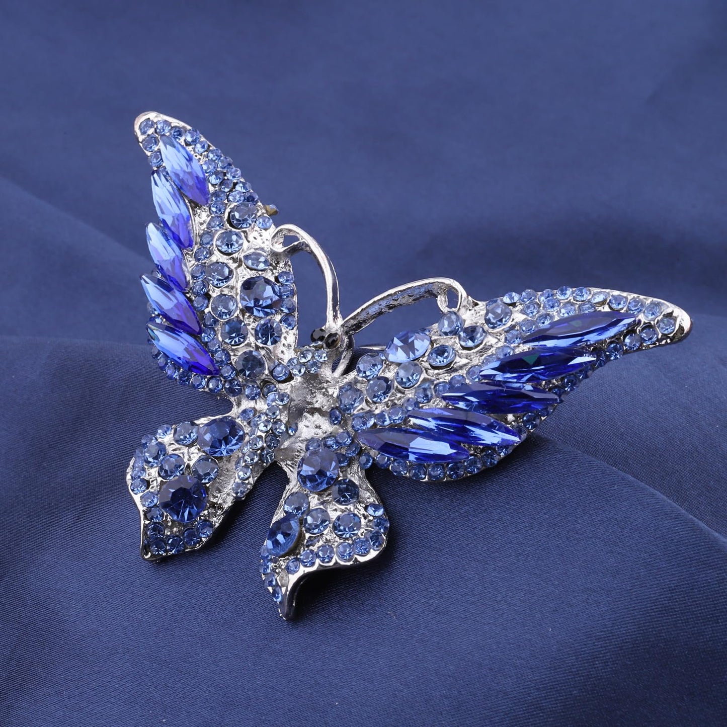 FEELMEM Crystal Rhinestone Butterfly Brooch Pin Blue Color Butterfly Brooches for For Women Wedding/Banquet/Birthday Party (blue-3)