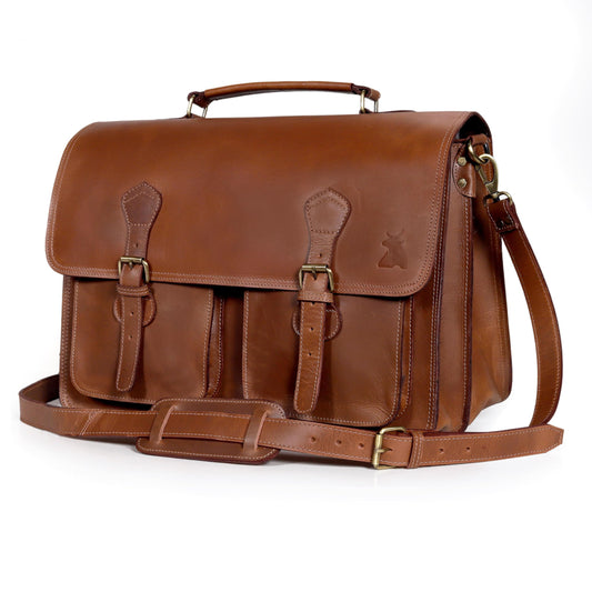 Leather Messenger Bag For Men - leather laptop bag briefcase for women - Mens Satchel Bag, 18 Inch Brown Genuine Buffalo Leather Computer Bag For Work