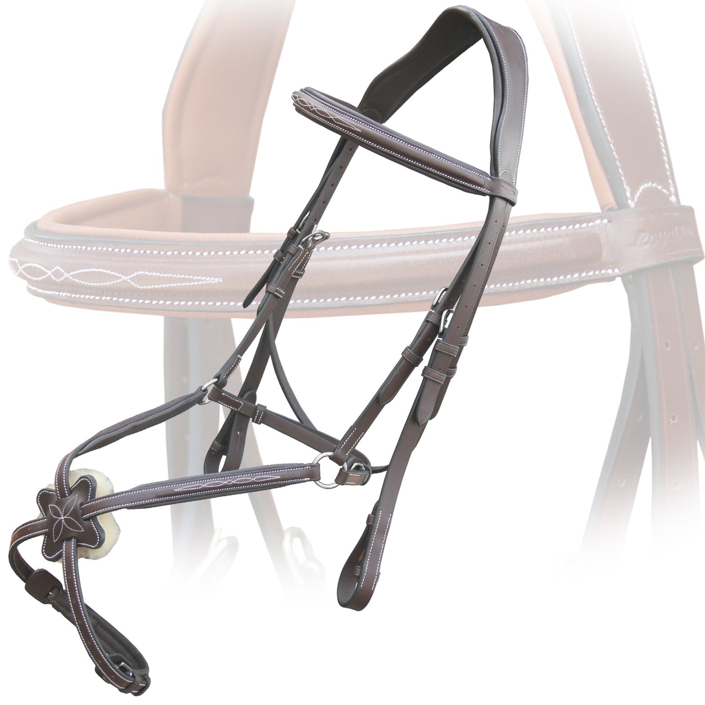 ExionPro Exion Anatomical Figure 8 Bridle with Broad Mono Crown Piece | Fancy Stitching Square Raised Noseband | Soft Padding on Crown, Brow & Noseband | Rubber Grip Reins for Horse