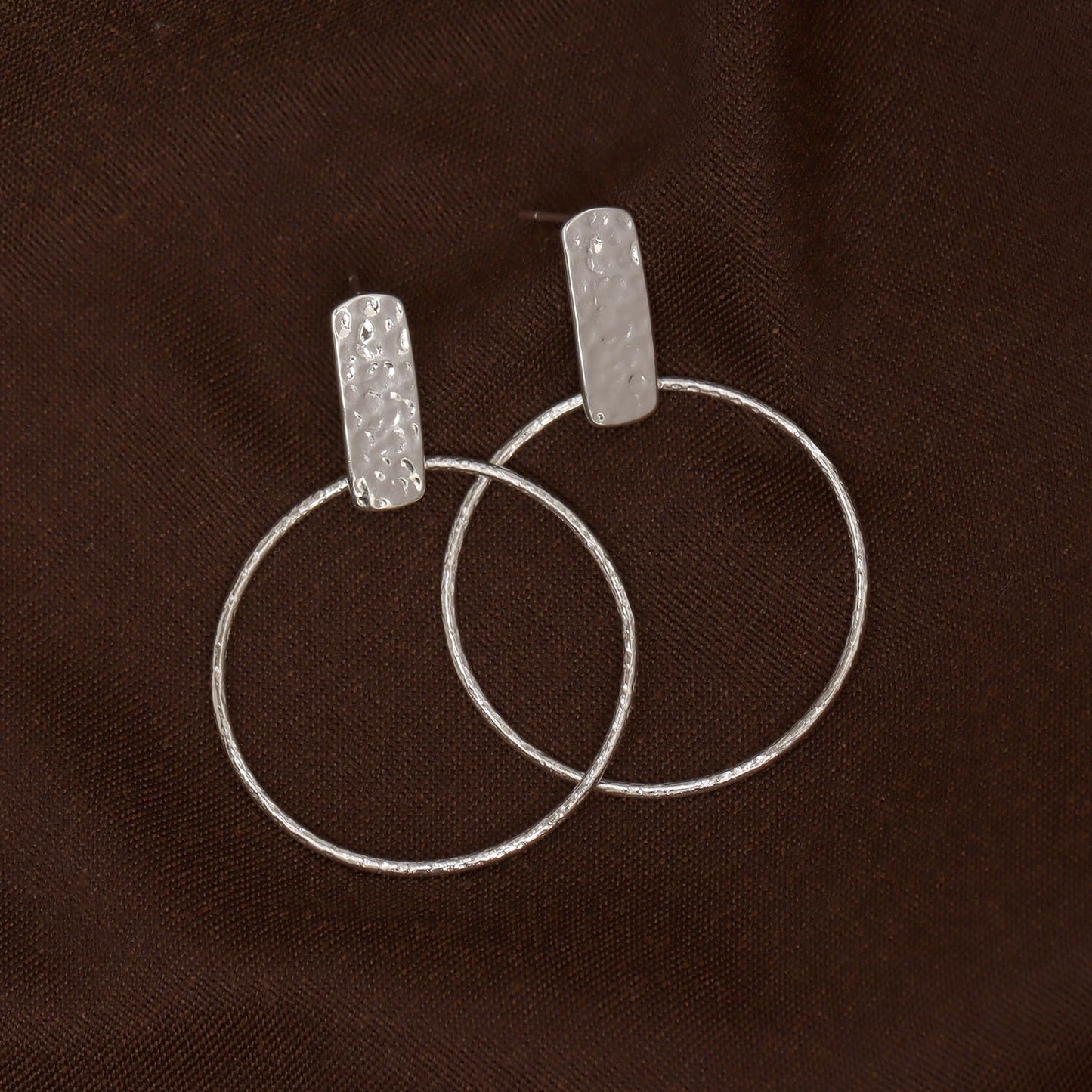 LeCalla 925 Sterling Silver Open Round Drop Dangle Hoop Earring Lightweight Hammered Bar Circle Endless Summer Textured Stud Hoop Earrings for Women 50 MM