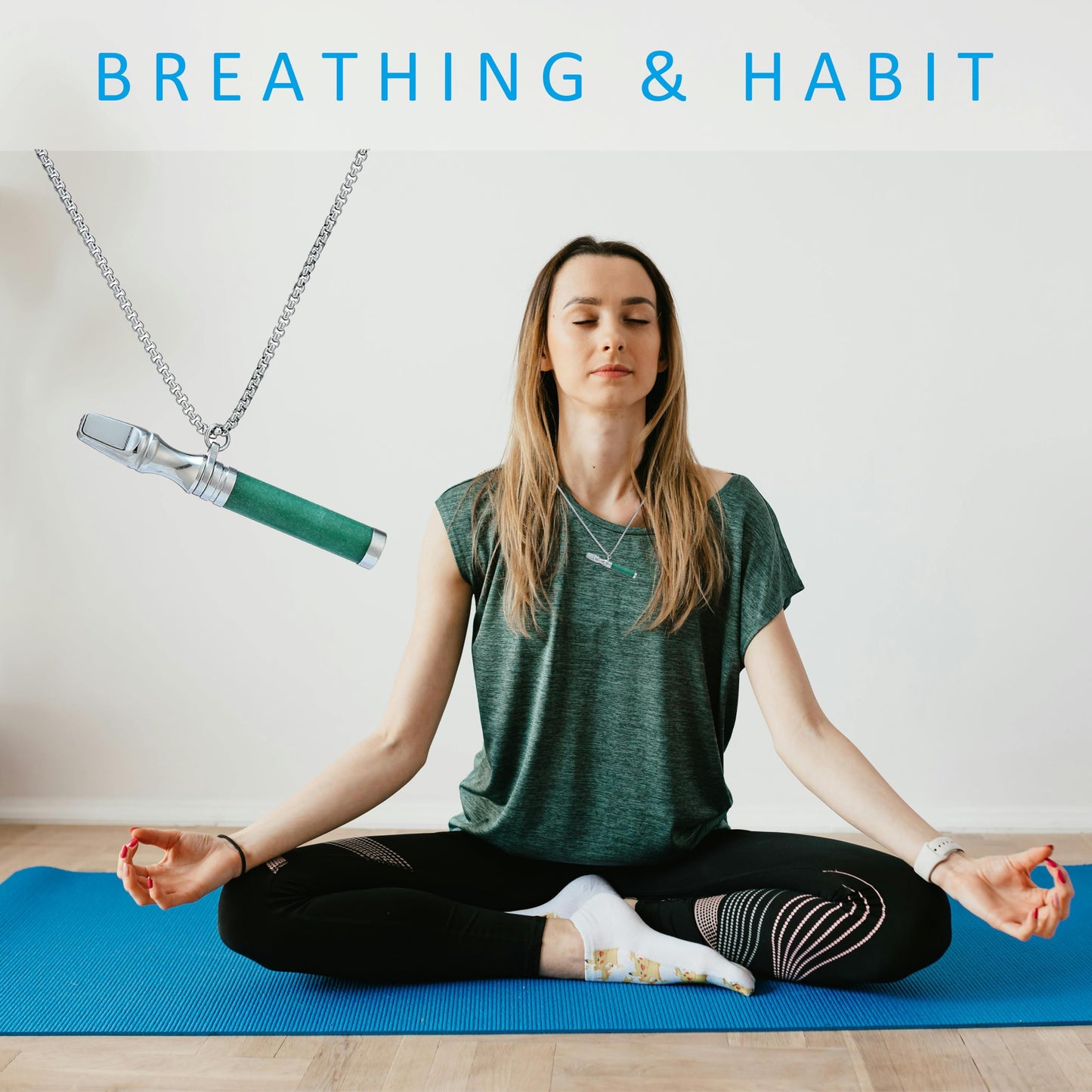 Anxiety Breathing Necklace Meditation Natural Crystal & Stone Breathe Necklace Stainless Steel Quit Vaping tools Mindfulness Pendant Stress Relief & Natural Calm (Green Crystal)