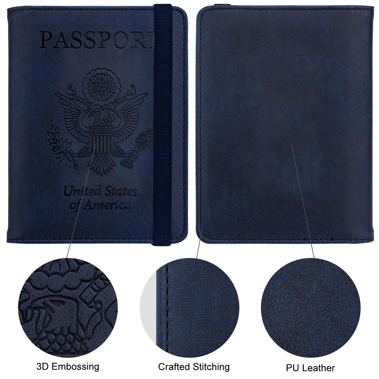 WALNEW Passport Holder for Travel, RFID Passport Cover Wallet for Women Men, PU Leather Passport Book Card Holder Case with Pen, Travelling Essentials for Flying