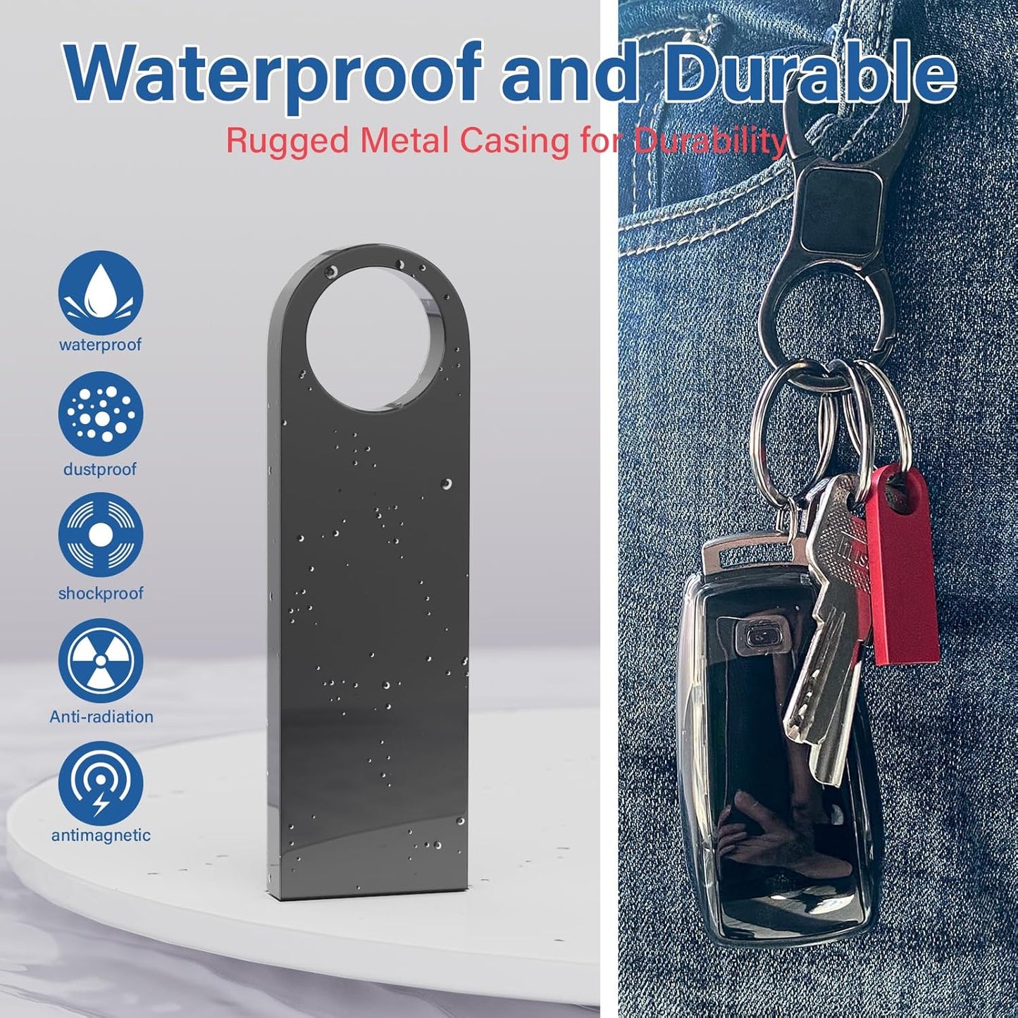 Wooolken 5 Pack 16GB 2.0 USB Flash Drive with Keychains, Sleek Metal USB Thumb Drives Memory Stick for PC Laptop