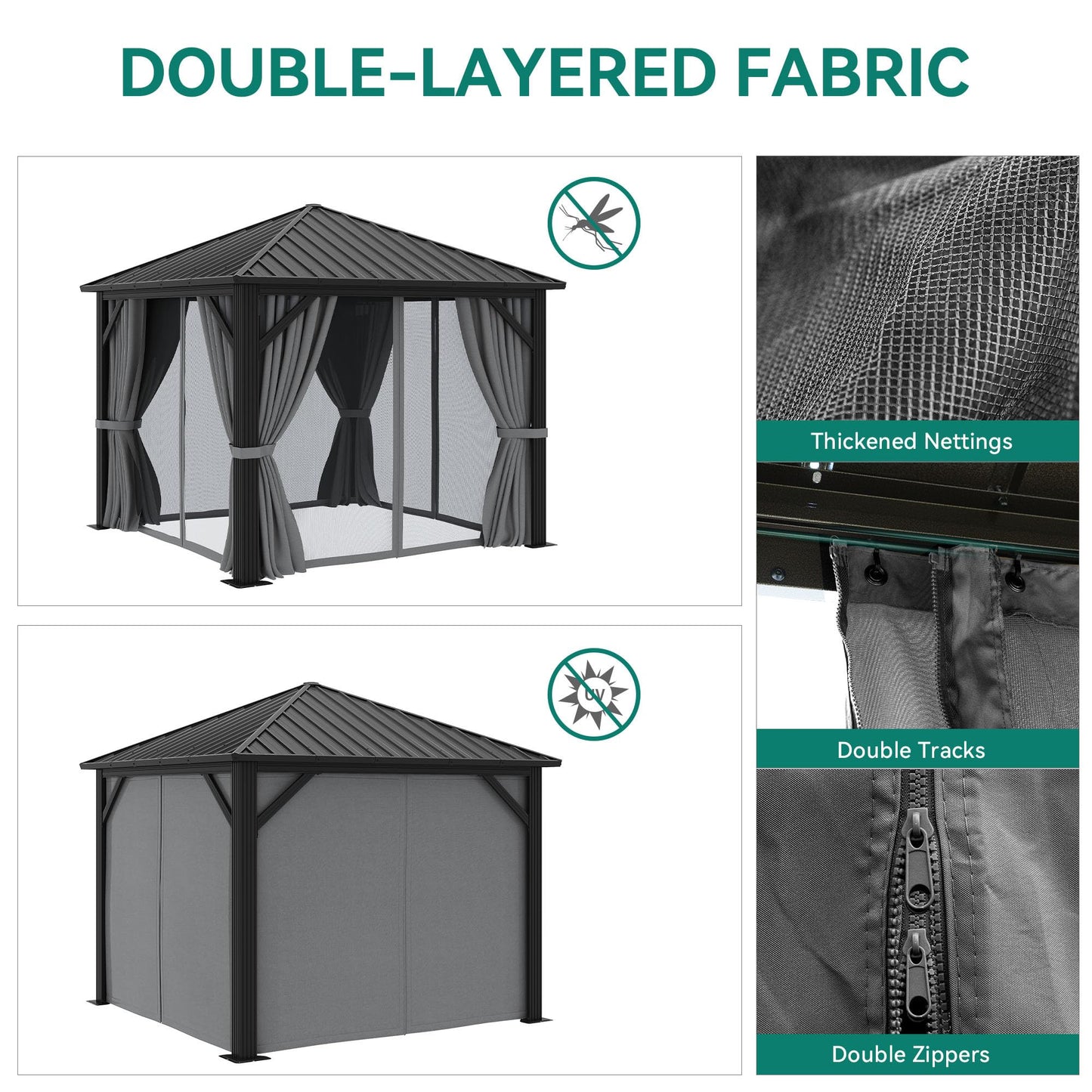 YITAHOME 10'X10' Metal Hardtop Gazebo Outdoor Patio Single Top Canopy Galvanized Iron Garden Tent Curtains Netting for Backyards Decks Lawns,Gray