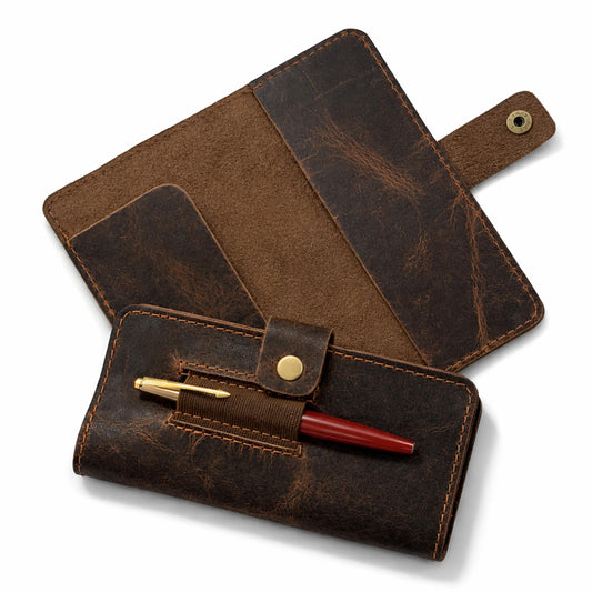 TheAntiq Leather Checkbook Cover with Pen Loop, Full Grain Check Book Holder Wallet for Personal & Duplicate Checks, Slim Money Organizer for Men & Women – Brown