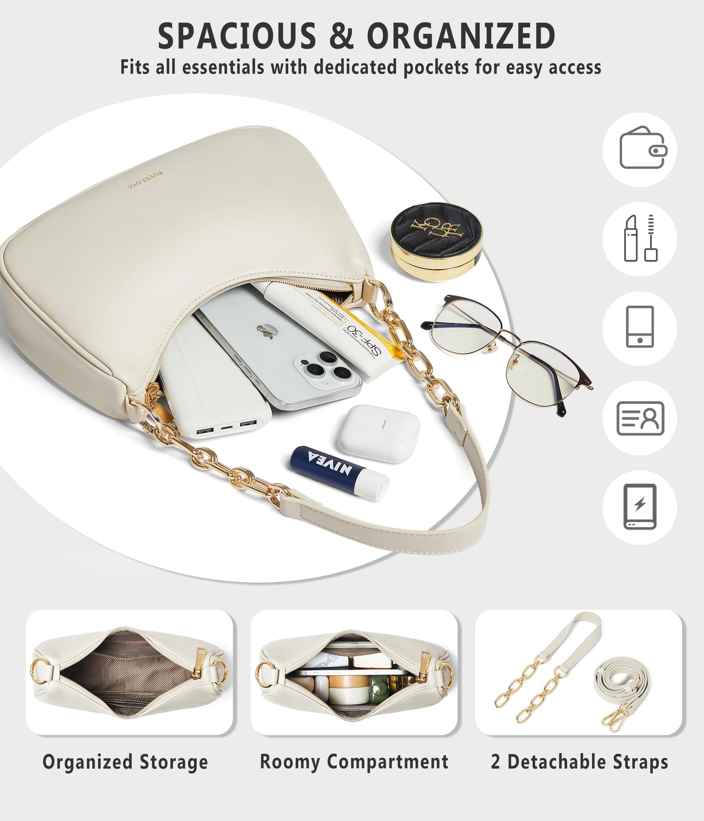 MIVELOYA Anti-Theft Shoulder Bag for Women | RFID Crossbody Purse | Lightweight Crescent Hobo Handbag for Travel & Daily Use
