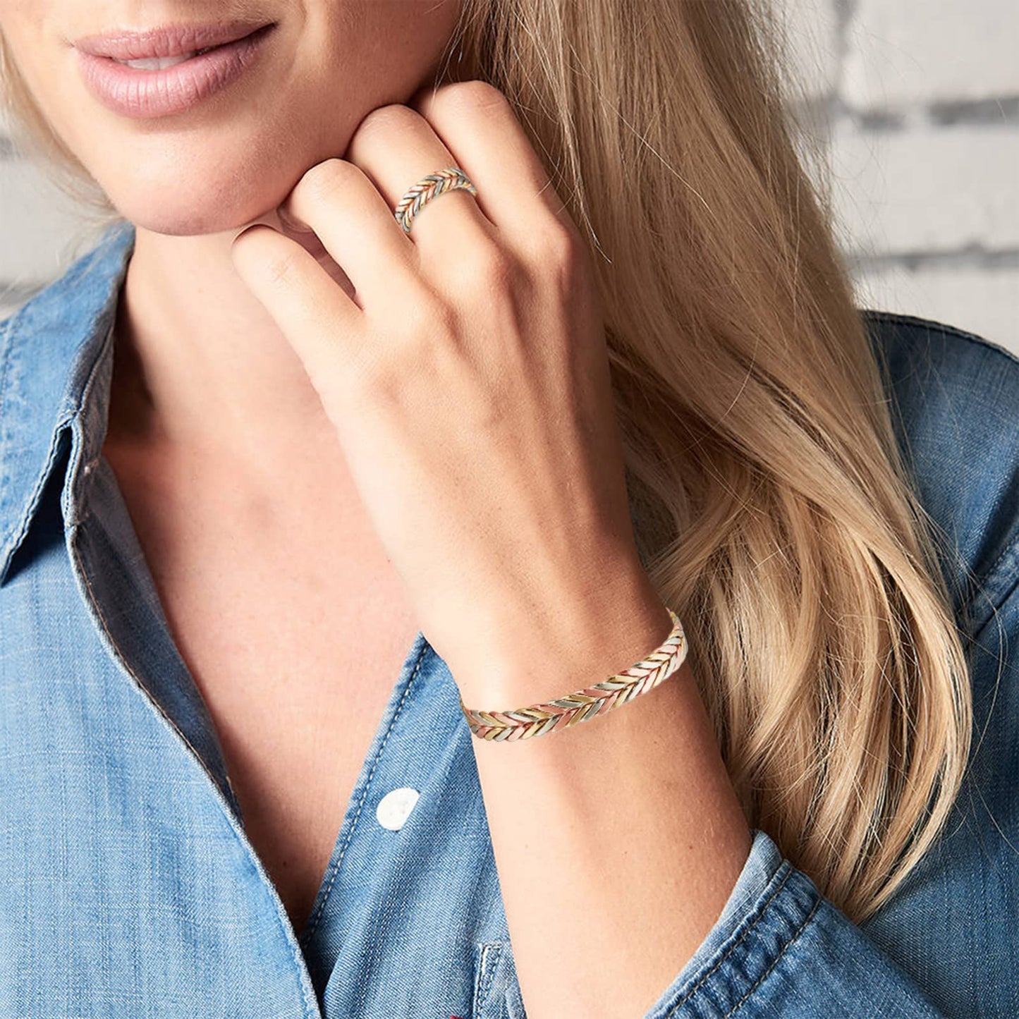 EnerMagiX Copper Bracelet for Women, Pure Copper Suit Adjustable Three-Color Gold Braid Magnetic Bracelet Ring, Fashsion Jewelry Presents（0932 2040）