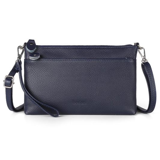 befen Leather Wristlet Wallets for Women, RFID Blocking Small Crossbody Bags, Women Leather Purses Handbags Shoulder Bag Trendy Clutch Purse with Adjustable Shoulder Strap and Wrist Strap, Navy Blue
