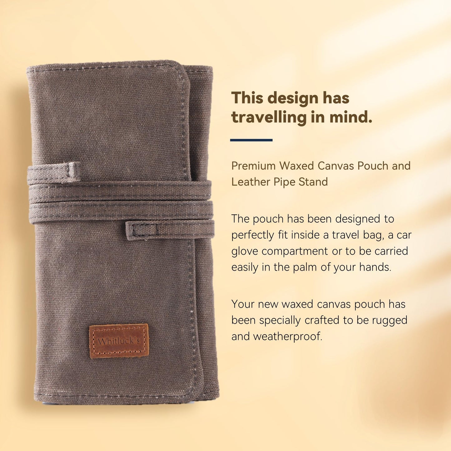 Whitluck's Waxed Canvas Tobacco Smoking Pipe Pouch with Leather Pipe Stand, Travel Pipe Case Bag for 2 Pipes and Other Accessories