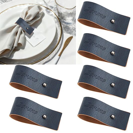 Navy Blue Napkin Rings Set of 6 – Elegant Leather Napkin Ring Holders, Double-Sided Waterproof, Durable Table Decor for Easter, Weddings & Dinner Parties, Stylish Table Setting Accessories