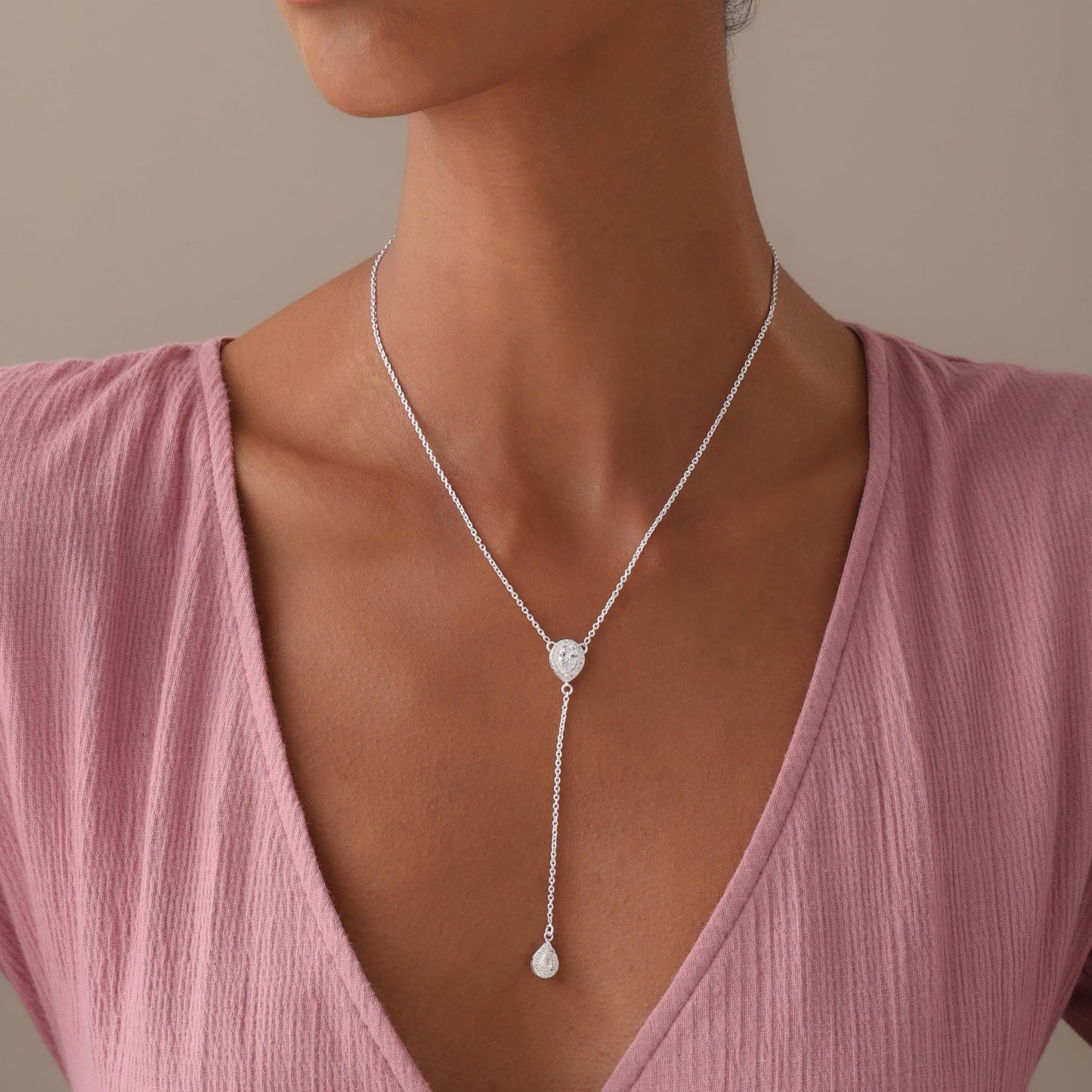LeCalla 925 Sterling Silver Adjustable CZ Lariat Necklace for Women Simple CZ Y Necklace Jewelry Cable Chain Necklace with Lobster Claw Clasp 18 Inches