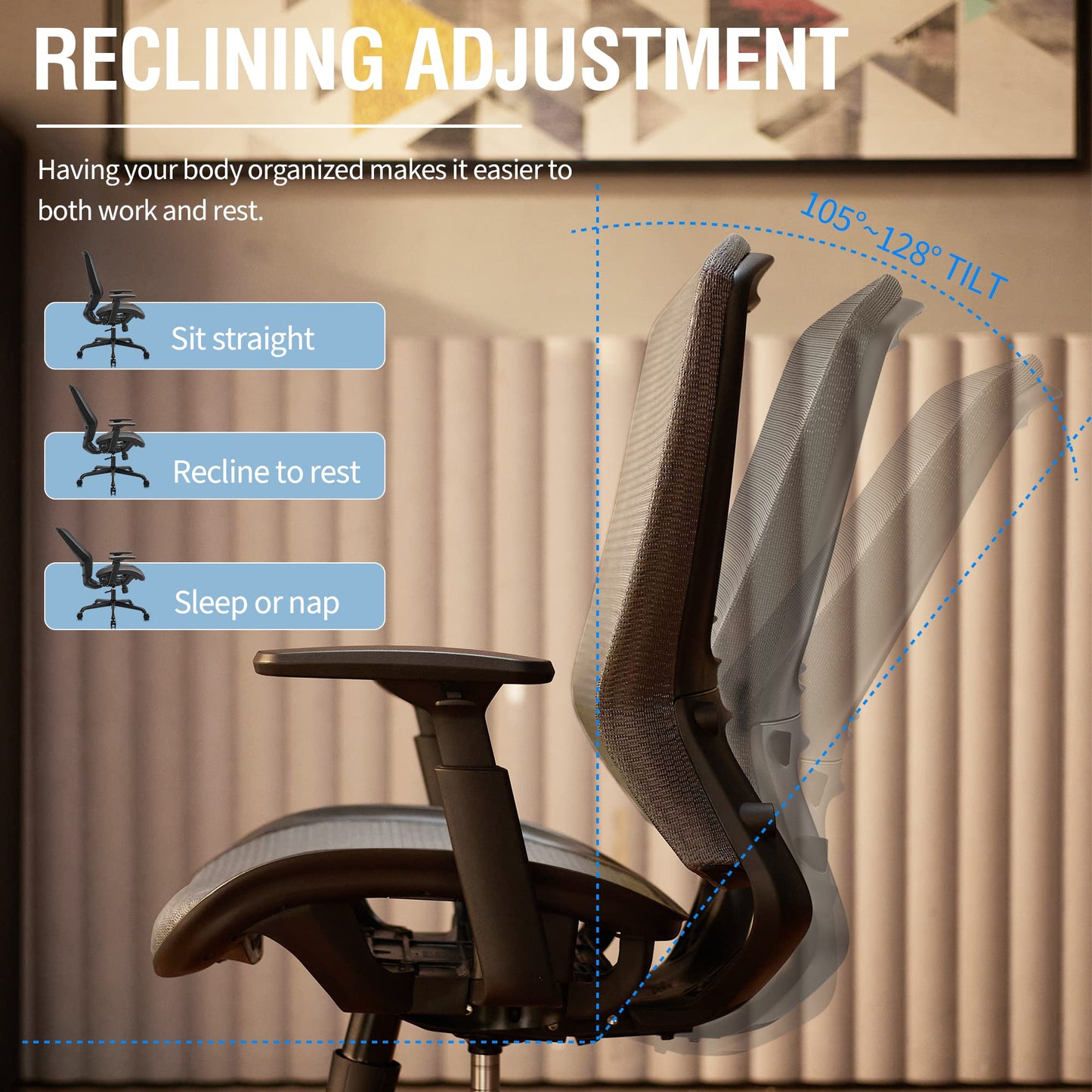 ELABEST T96 Mesh Office Chair,Ergonomic Computer Desk Chair,Sturdy Task Chair- Adjustable Lumbar Support & Armrests,Tilt Function,Comfort Wide Seat,Swivel Home Office Chair