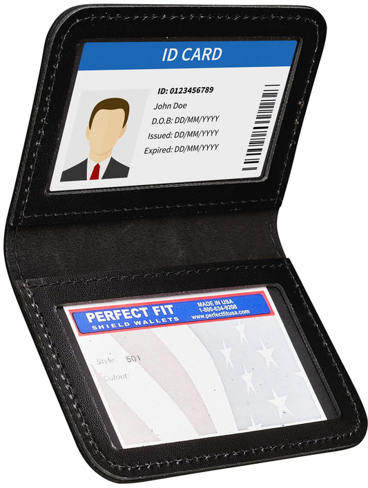 Perfect Fit Shield Wallets 2 ID Leather License Holder Bifold Double I.D. Credit Card Gun Permit Standard Card Size Slim Wallet (Black)