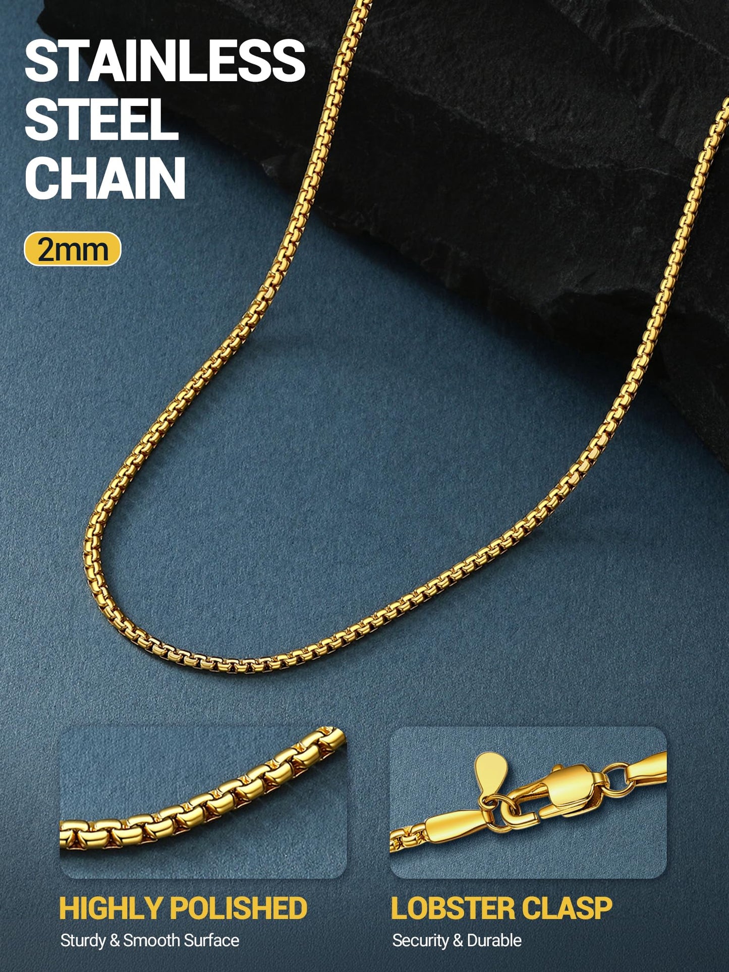 PROSTEEL Mens Gold Chain Gold Necklace Stainless Steel Gold Rapper Chain Aesthetic Jewelry 22inch