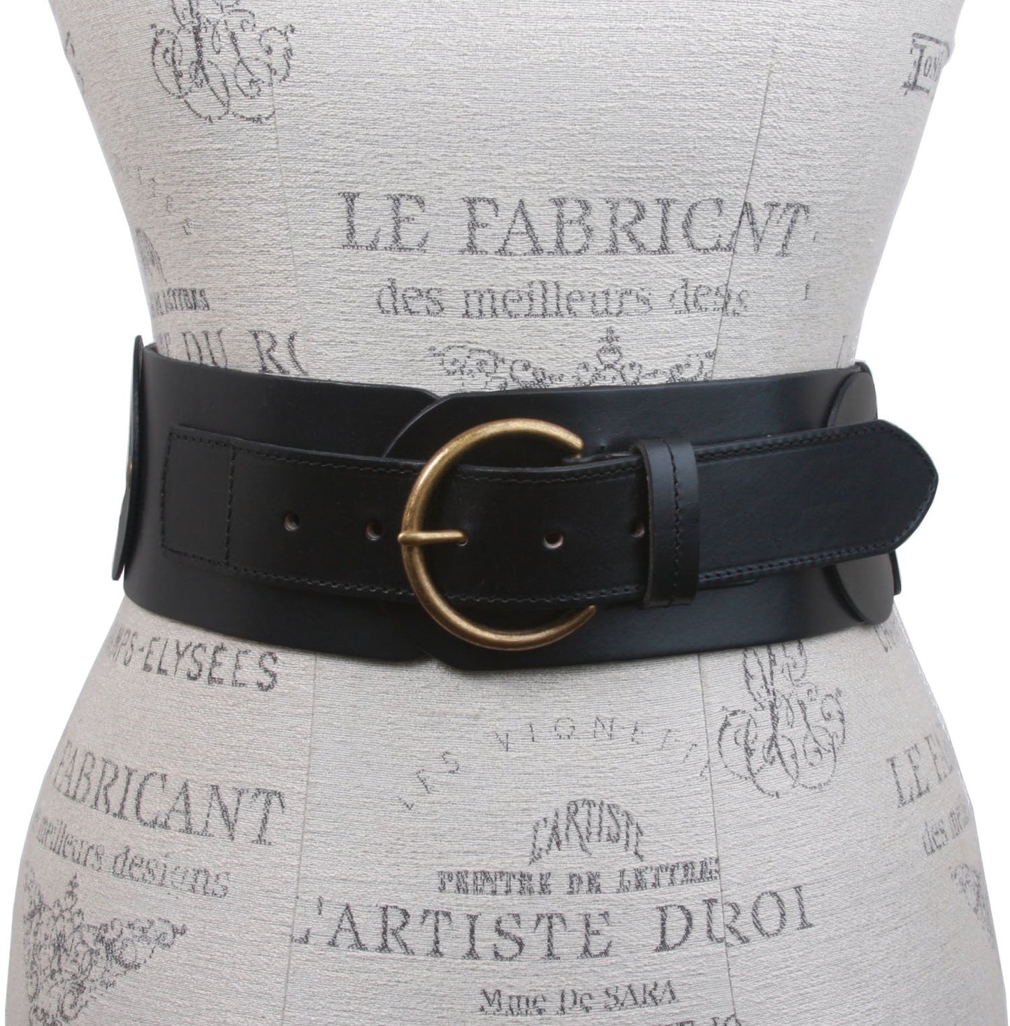 Beltiscool Ladies 3" (75 mm) Wide High Waist Round Disk Linked Braided Cowhide Top Full Grain Leather Belt, Black | 37"