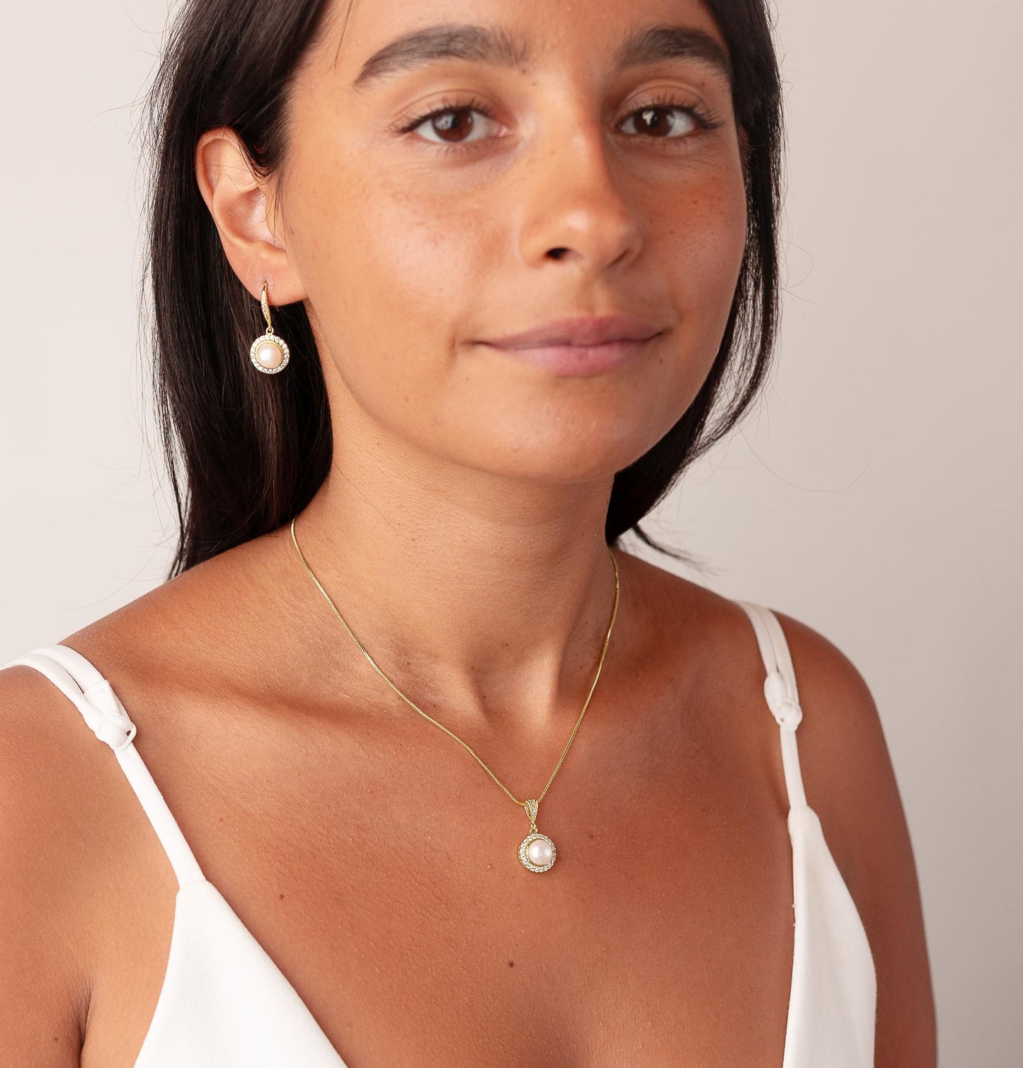 Mariell Pearl Bridal Wedding Necklace & Earrings Jewelry Set for Brides, Bridesmaids, 14K Gold Plated Bridal Jewelry