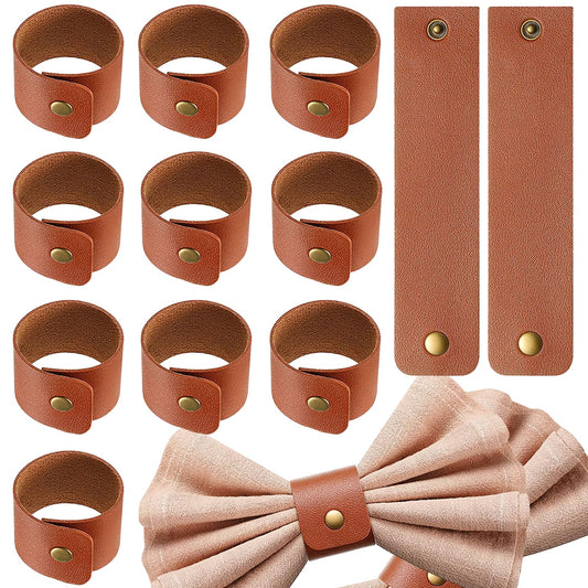 BASEMMAHER 12Pcs Leather Napkin Rings Thanksgiving Vintage Buckle Rustic Napkin Holder for Table Decor Brown Leather Holiday Napkin Rings for Wedding Fall Thanksgiving Day Christmas Party Supplies