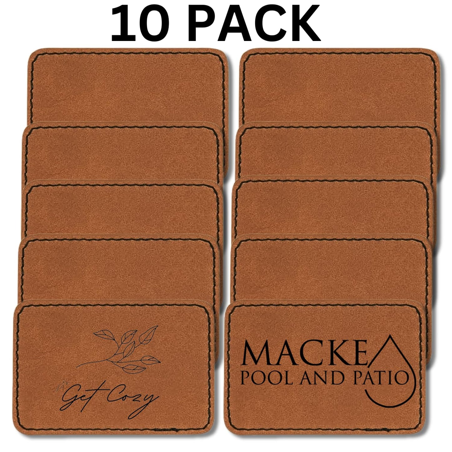 Leather Patches for Hats - 10 Pack, 3"x2" Blank Adhesive Back, Leather Hat Patches, Iron On, Laser Engraving Ready