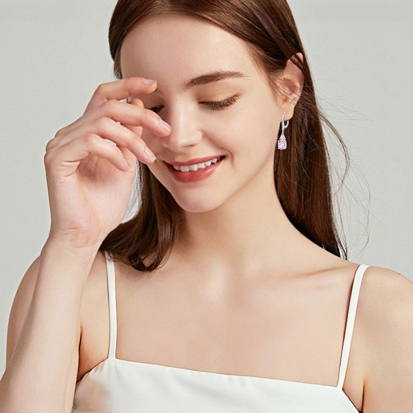 Rocayi Oval Pink Tourmaline Earrings for Women 925 Sterling Silver Dangle Drop Leverback Earrings October Birthstone Jewelry for Her
