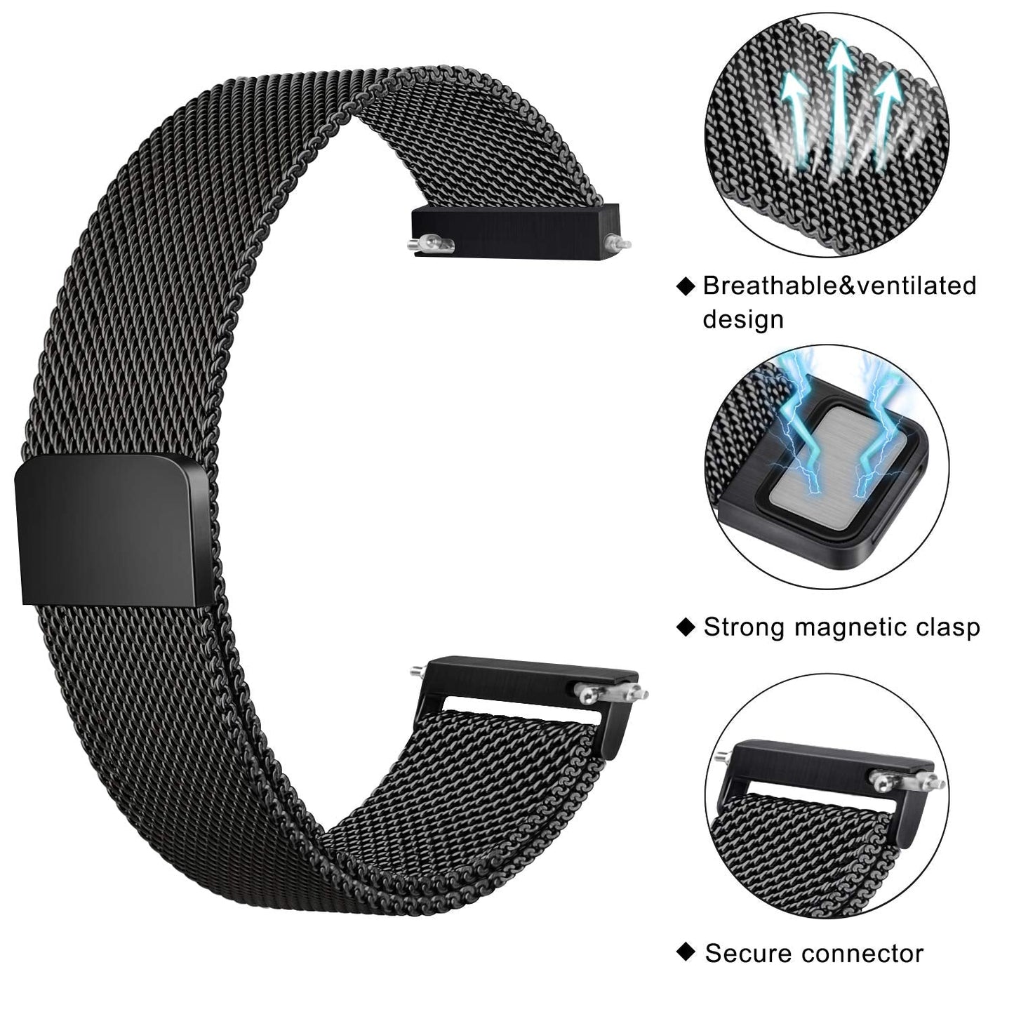 Veryfit Smart Watch Bands for IDW13, IDW16, IDW19 Smartwatch, Stainless Steel Metal Replacement Bracelet Strap for Fitpolo IDW13/Woneligo W13/FITVII HM57, ENOMIR/TOOBUR/MILOUZ/Gydom/Faweio/Veryfit IDW19 (Black)