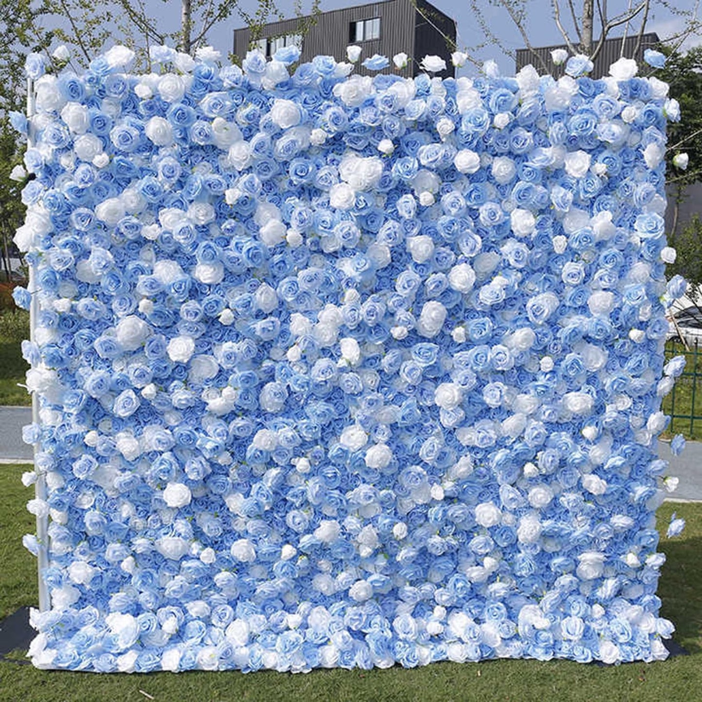 Artificial Flower Wall Backdrop Panels,Blue And White Roses Handmade Romantic Large Fabric-Based 3D Simulated Flower Wall Background Wall,Wedding Decoration Props Decorative C,3m*3m/10*10FT