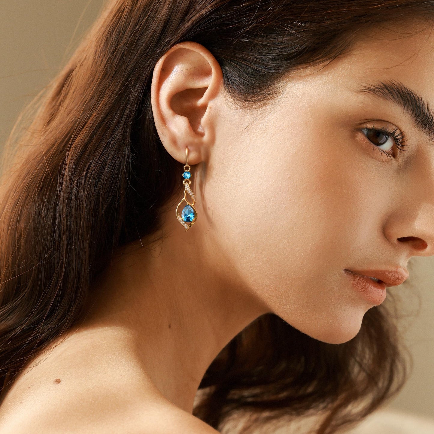 FANCIME 14K Gold Plated December Birthstone Dangle Earrings for Women Teardrop Blue Topaz Earrings S925 Sterling Silver infinity Love Birthday Gifts for Mom Women