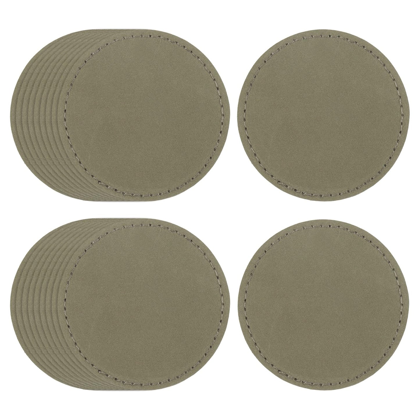 uxcell 20 Pcs Leather Patches for Hats, Round Leather Hat Patches with Adhesive, Rustic Faux Iron on Blank Patch for Laser Engraving Fabric Repair Sew Crafts, Gray