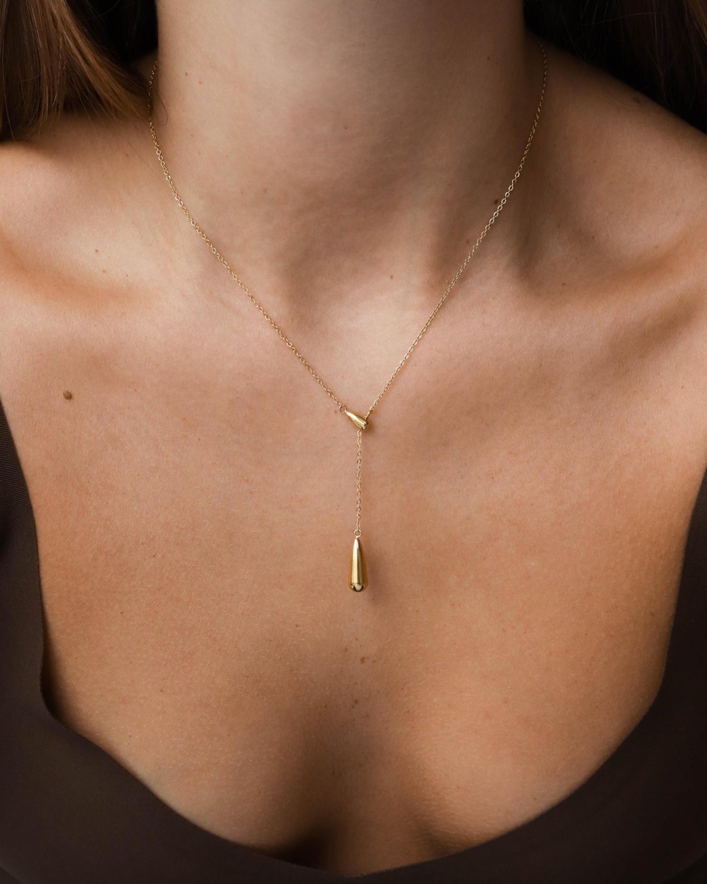 CHESKY Lariat Gold Necklace for Women, Dainty Long Necklace 14k Gold Plated Y-Shaped Pendant Necklace Trendy Water Droplets Chain Drop Necklaces Simple Gold Jewelry for Women Gifts