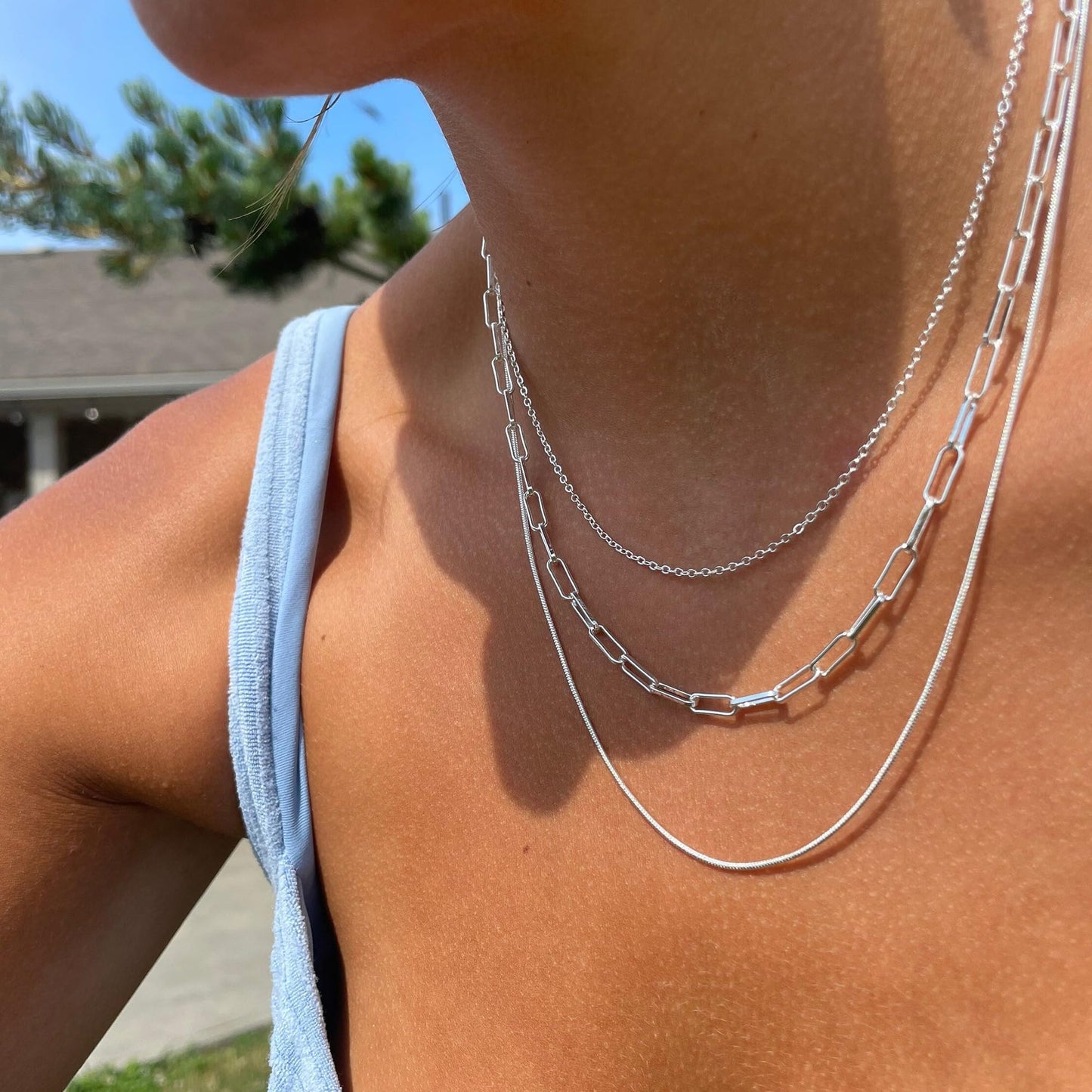 Freekiss Silver Necklace for Women: Layered 14K Silver Plated Necklaces Simple Dainty Paperclip Chain Necklace Set Chunky Choker Necklace Silver Jewelry for Women Gifts