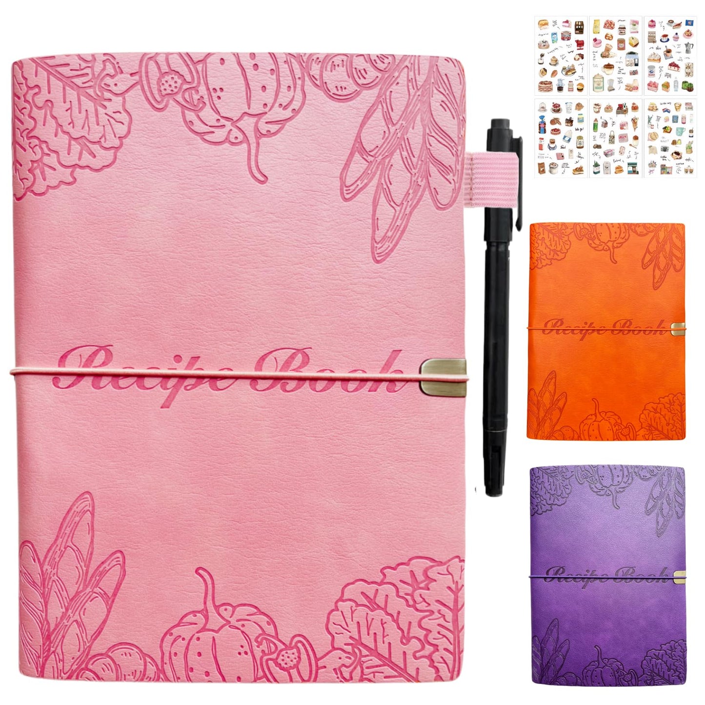 Suaetiai Blank Recipe Book to Write in Your Own Recipes, Blank Cook Book, Leather Recipe Ring Binder, Personalized Recipe Notbook, Recipe Journal Hold 154 Recipes (Long Recipes & Short Recipes) (Pink)
