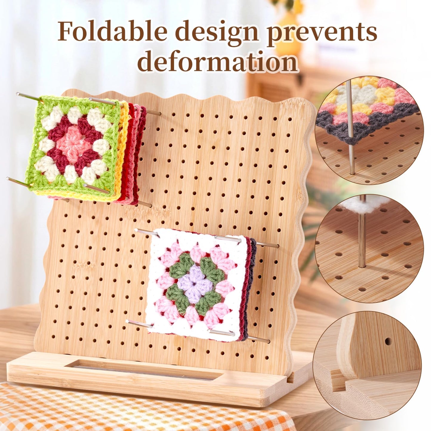 Canhakela Granny Square Blocking Board for Crochet Projects - 9.25" Wooden Crochet Blocking Board with 20 Stainless Steel Steel Pegs - Essential Knitting & Crochet Supplies for Precise Shaping and Blocking Mats Replacement