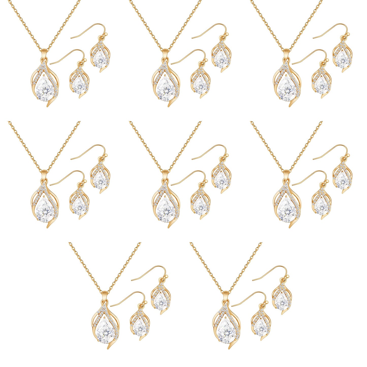 OTTFF Dainty Bridesmaid Jewelry Set Gift for Women 8 Sets Gold Plated Pave Rhinestone & Crystal Necklace Earrings Set for Wedding/Engagement/Anniversary