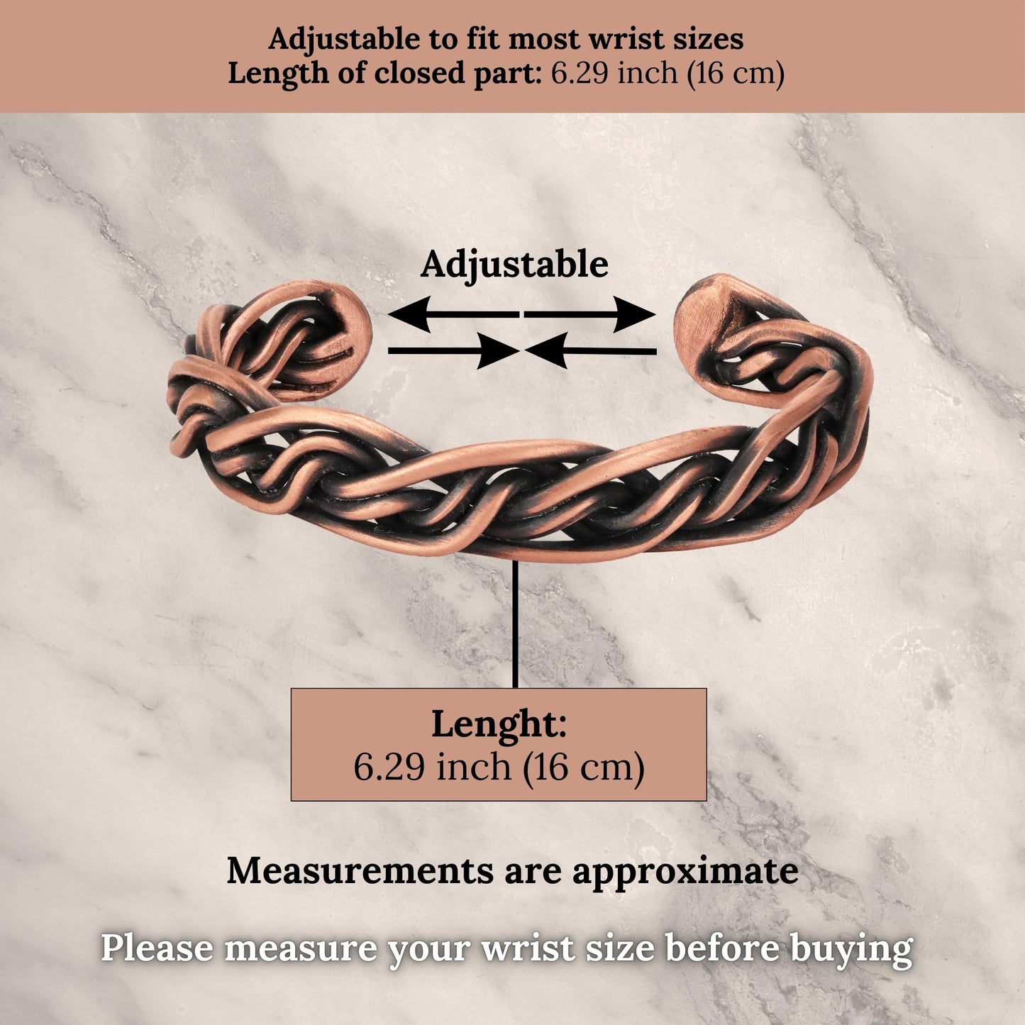 Handmade Elegant Copper Bracelet for Women and Men-Pure Copper Bracelet for Pain Relief and Stress Relief-Adjustable, Thickest, Twisted Copper Wire Bracelet to Fit many Size Wrist(folded) (intricate-small)