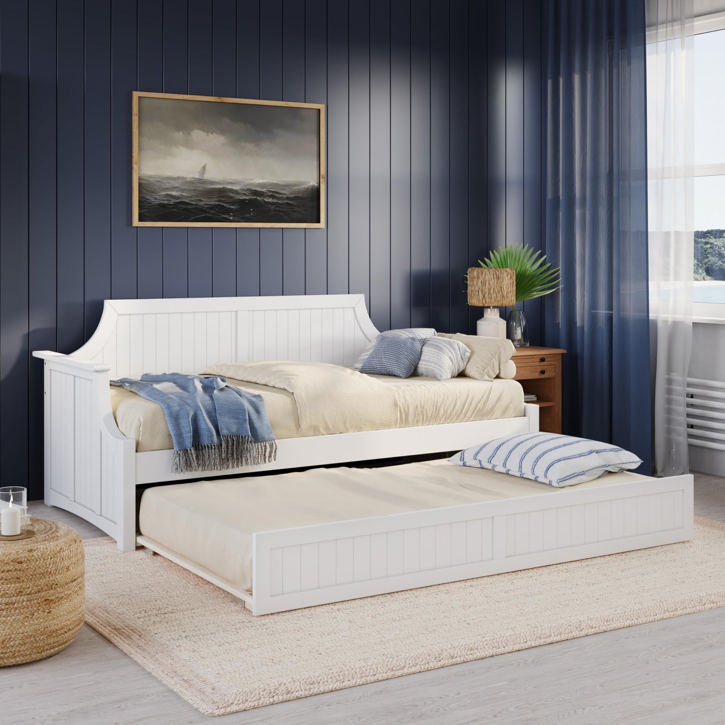 AFI Cambridge Twin Wood Daybed with Twin Size Trundle in White
