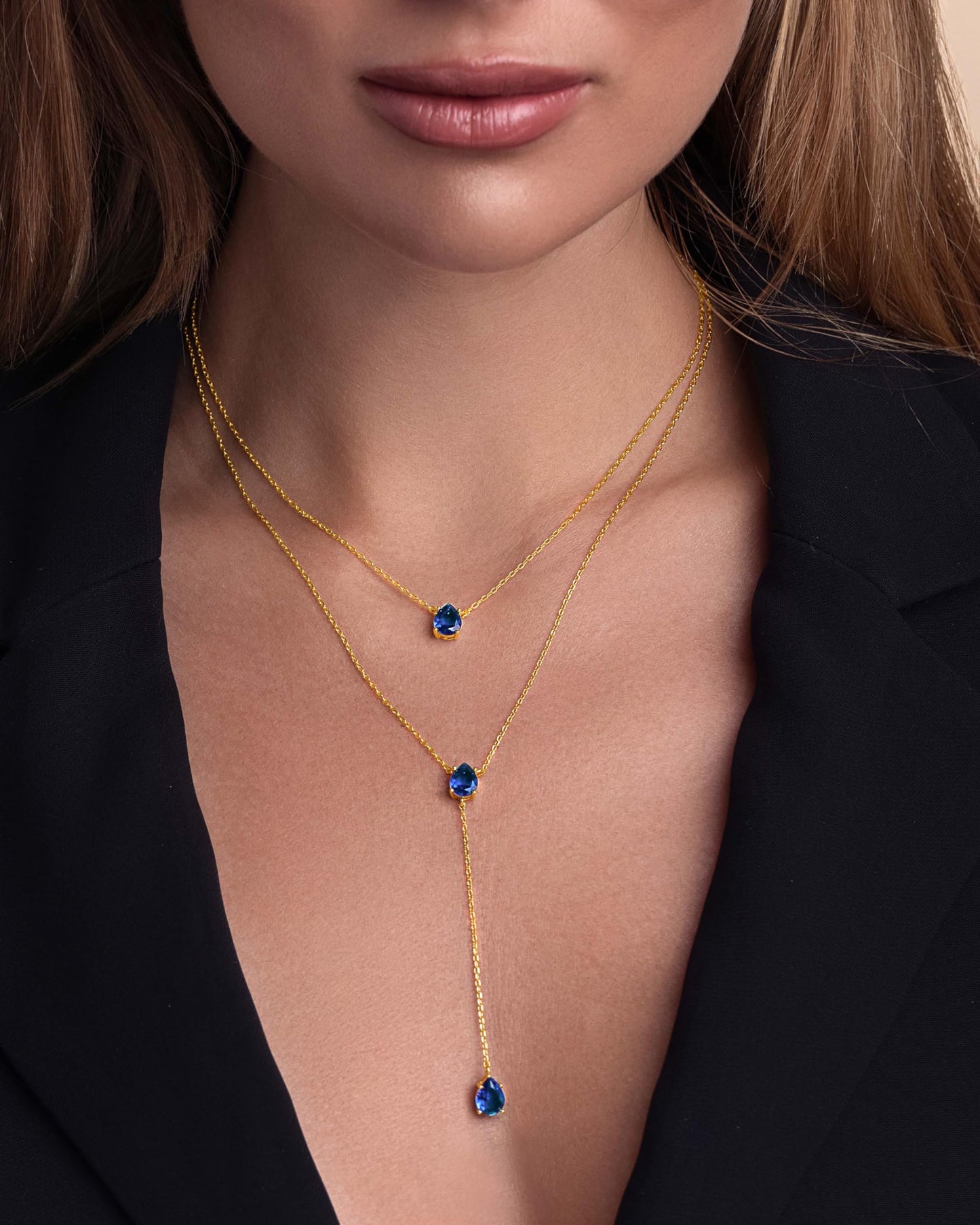 SNGIA Long 18K Gold Plated Blue Green Red Layered Pendant Necklace For Women (Emerald, Ruby, Seafoam, Sky, Sapphire, Pink), Dainty Birthstone Necklace, Statement Necklace Jewelry Gifts.