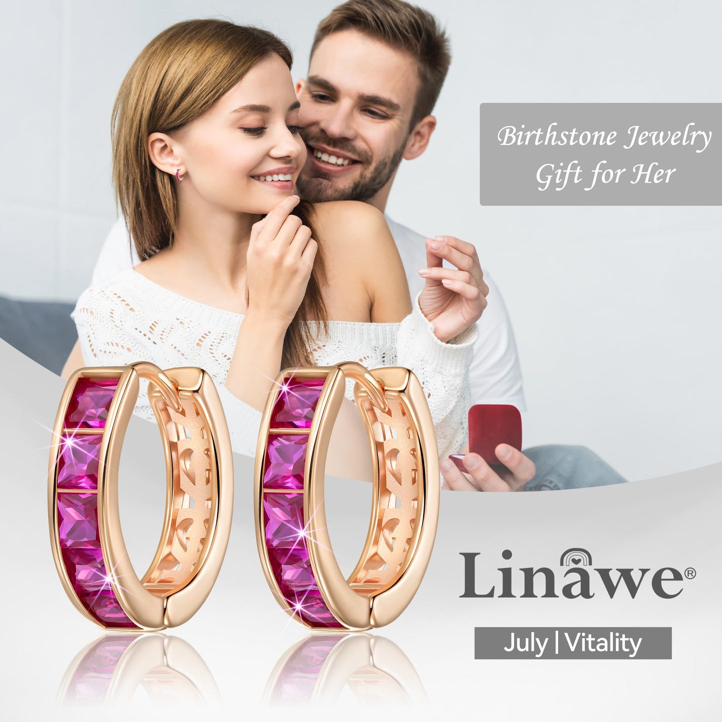 Linawe Hoop Earrings for Women, Rose Gold Huggie Earrings, Hot Pink Imitation Diamond Rhinestone Crystal Cubic Zirconia Cartilage Tragus Stud Earrings, Tiny Small Dainty Piercing Jewelry