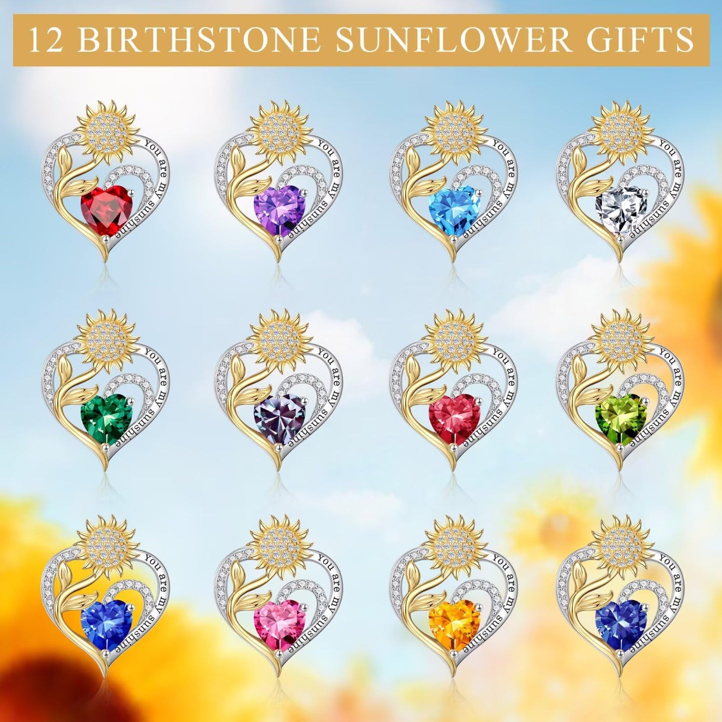 Iefil Sunflower Gifts for Women, Sunflower Necklace, Anniversary Birthday Gifts for Wife, March Simulated Aquamarine Necklace, Jewelry for Women Wife Mom