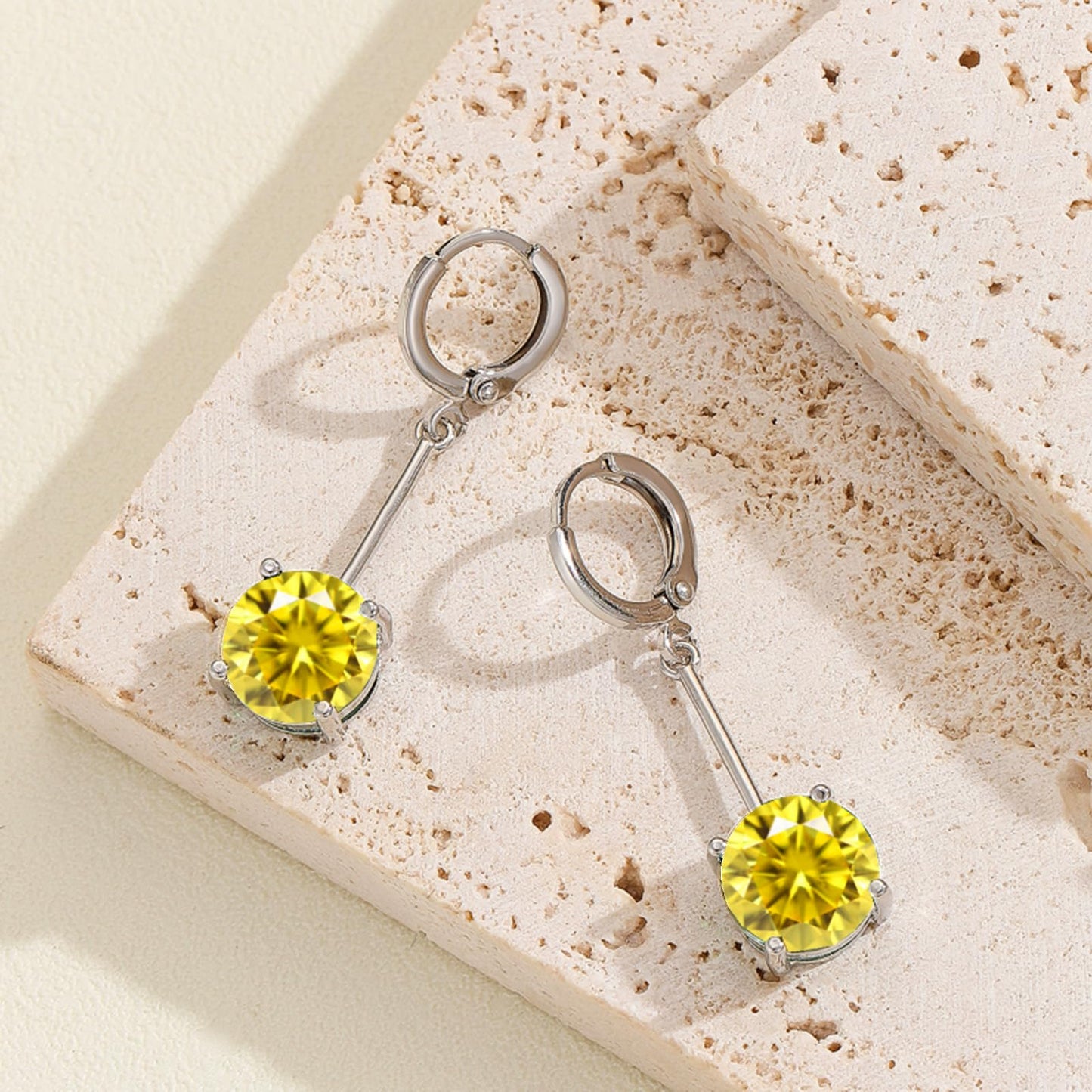 VONSSY Gemstone Drop Dangle Earrings | Platinum/Gold Plated Leverback Crystal Cubic Zirconia Hanging Red/Pink/Blue Earrings (Yellow-Platinum)