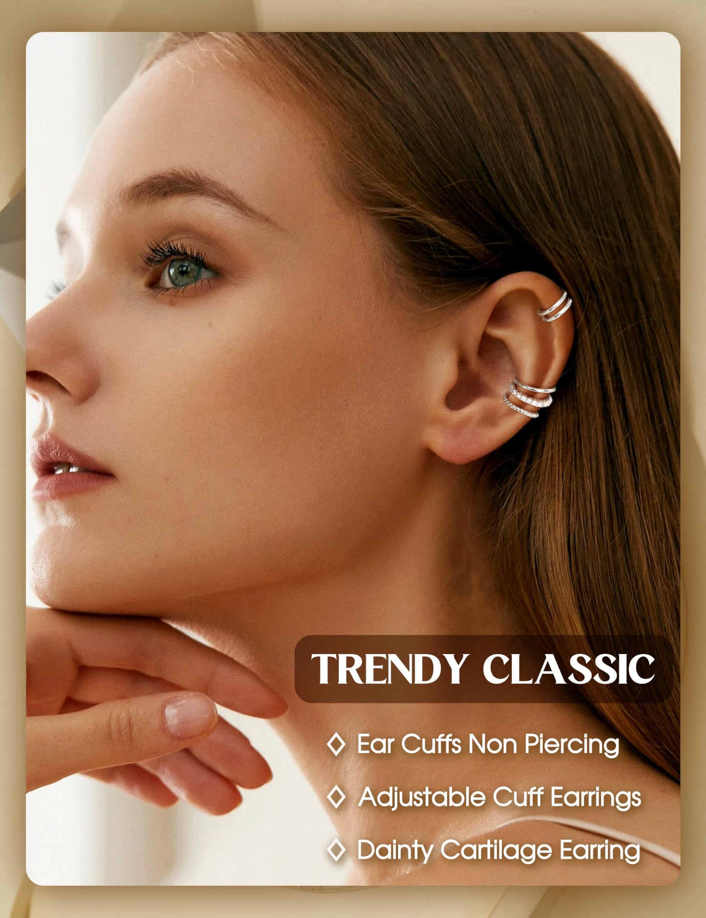 LOLIAS 4 Pairs Ear Cuffs Non Piercing - White Gold Plated Ear Cuff Earrings for Women Ear Cuff for Non Pierced Ears Clip on Cartilage Earring Dainty Adjustable Fake Earrings Set