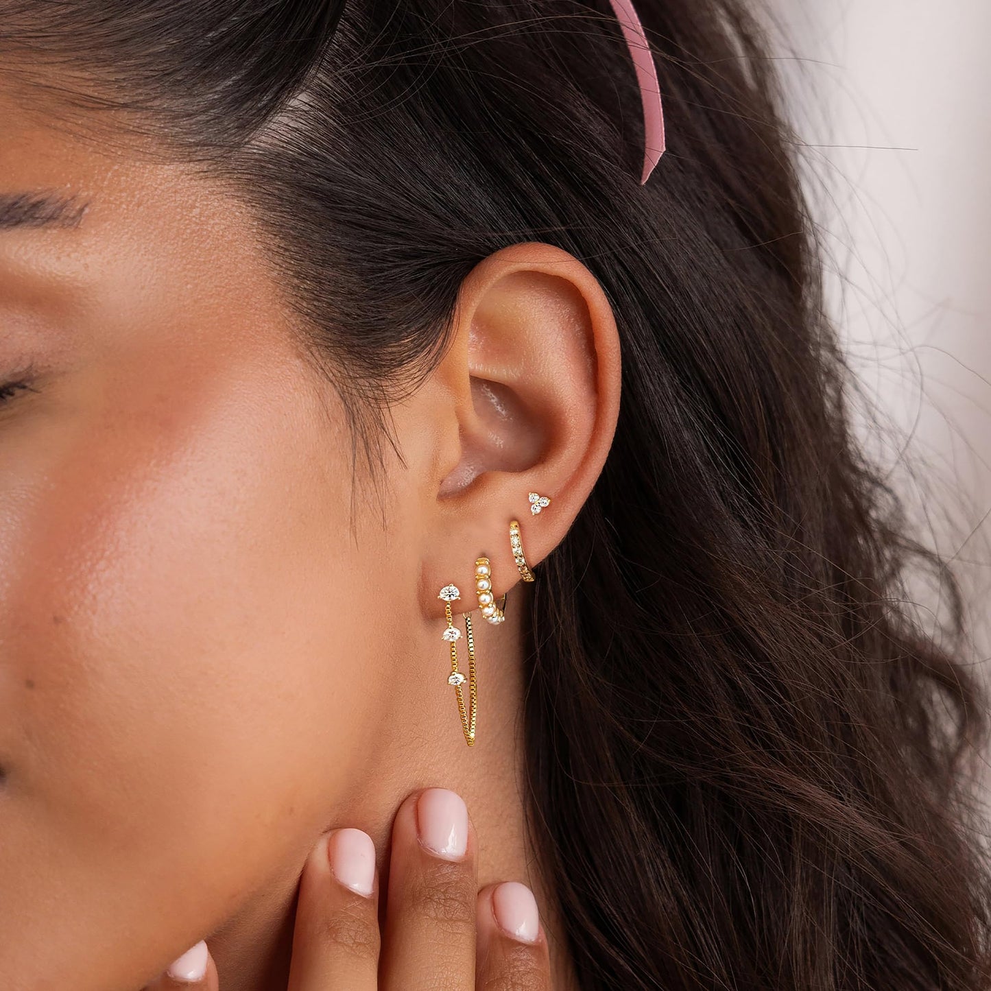 SELFROSE Chain Earrings for Women, Dainty Gold Earring Stacks 14K Gold Plated Long Dangle Earrings For Women Trendy Small Pearl Hoop Earring Cute Drop Earrings Fashion Gold Earrings Jewelry for Women