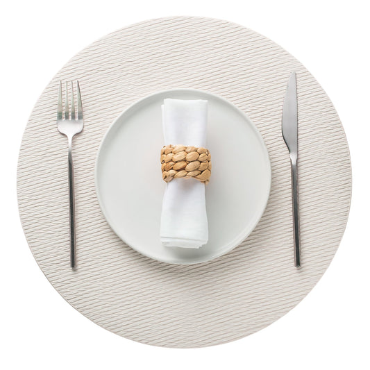 Jovono 15" Faux Leather Big Round Placemats Set of 4 - Washable Heat Resistant Non-Slip Dining Table Mats with Fabric Texture for Kitchen Home Party Decor, White